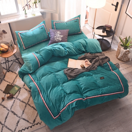 91家纺网 家纺一手货源 找家纺 （总）艾米家居 水晶绒珊瑚绒法莱绒织带运动北欧风四件套