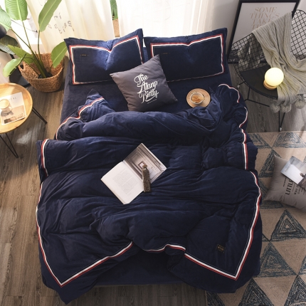 91家纺网 家纺一手货源 找家纺 （总）艾米家居 水晶绒珊瑚绒法莱绒织带运动北欧风四件套