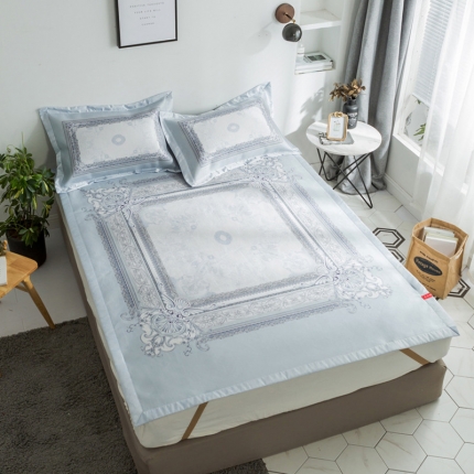 安睡宝 可机洗900D数码印花床席三件套 灰色空间-蓝