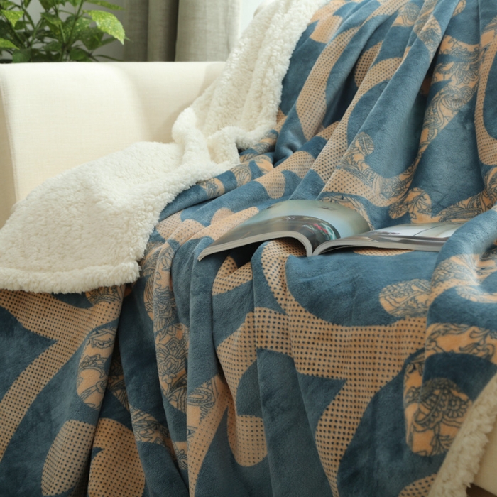 91家纺网 家纺一手货源 找家纺 来菲家纺 2025新款复合印花羊羔绒毛毯 布鲁斯
