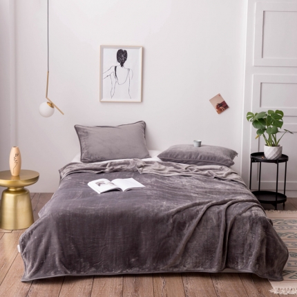 2025新款纯色金貂绒毯法兰绒毯子加厚法莱绒1.5KG公斤水银灰