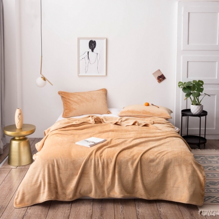 2025新款纯色金貂绒毯法兰绒毯子加厚法莱绒1.5KG公斤 驼色