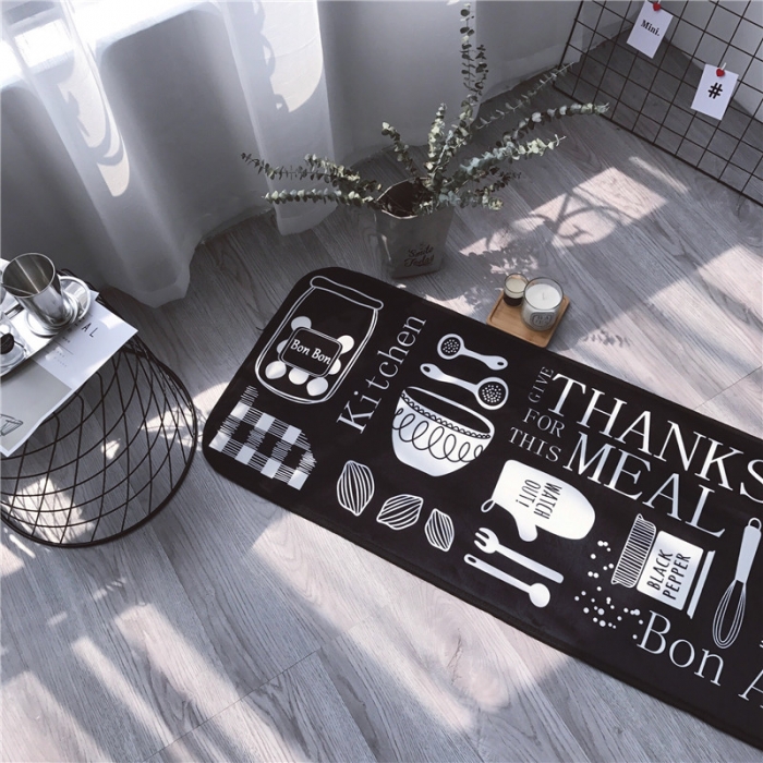 91家纺网 家纺一手货源 找家纺 昔可家纺 2017新款长条地垫创意厨房-黑底