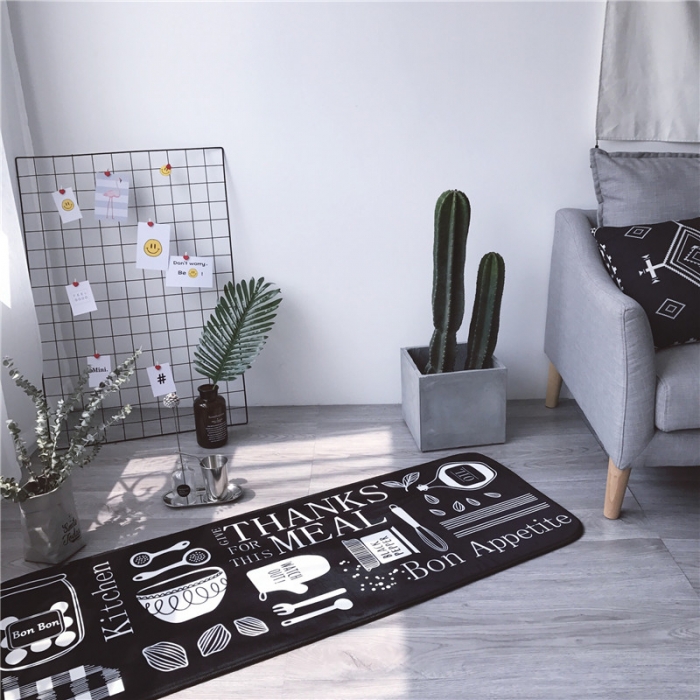 91家纺网 家纺一手货源 找家纺 昔可家纺 2017新款长条地垫创意厨房-黑底