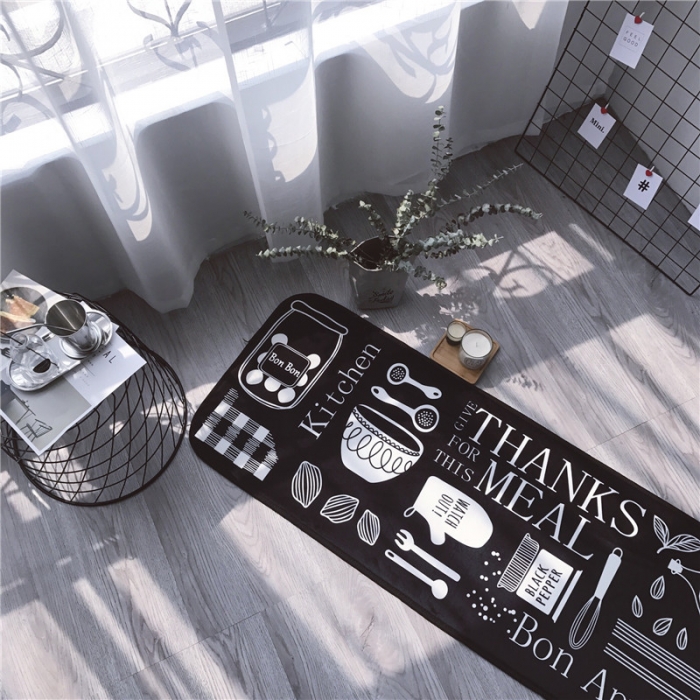 91家纺网 家纺一手货源 找家纺 昔可家纺 2017新款长条地垫创意厨房-黑底