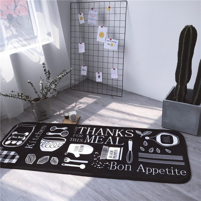 91家纺网 家纺一手货源 找家纺 昔可家纺 2017新款长条地垫创意厨房-黑底