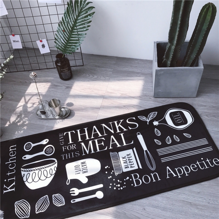 91家纺网 家纺一手货源 找家纺 昔可家纺 2017新款长条地垫创意厨房-黑底