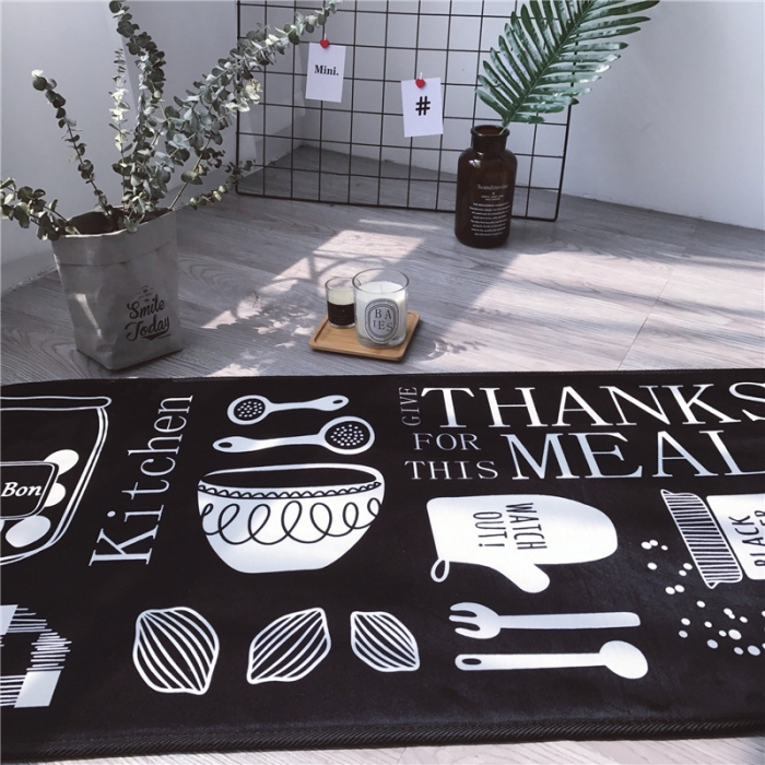 91家纺网 家纺一手货源 找家纺 昔可家纺 2017新款长条地垫创意厨房-黑底