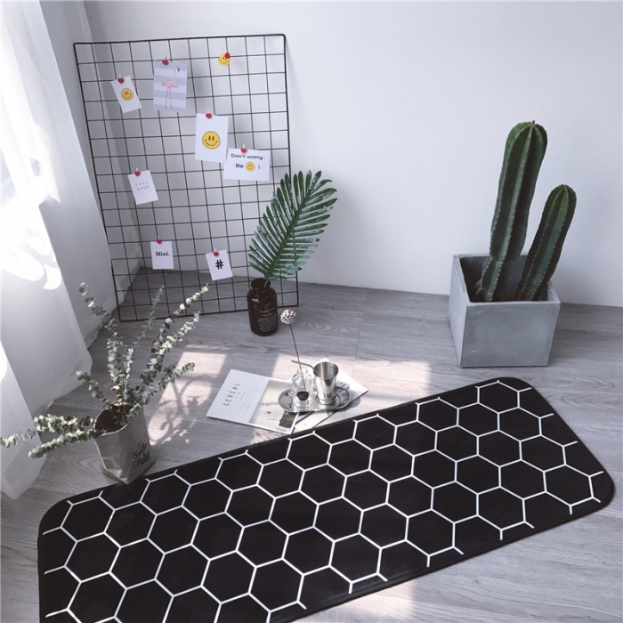 91家纺网 家纺一手货源 找家纺 昔可家纺 2017新款长条地垫蜂窝格子