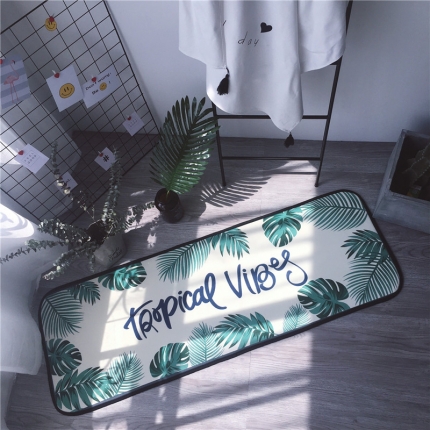 昔可家纺 2017新款长条地垫绿叶-奶白底