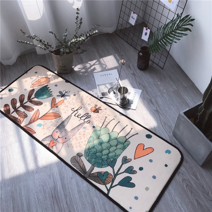 91家纺网 家纺一手货源 找家纺 昔可家纺 2017新款长条地垫森林兔