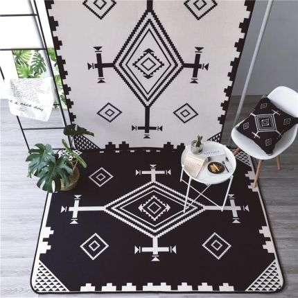 91家纺网 家纺一手货源 找家纺 昔可家纺 2017新款新款棉麻大地垫 民族菱格-黑