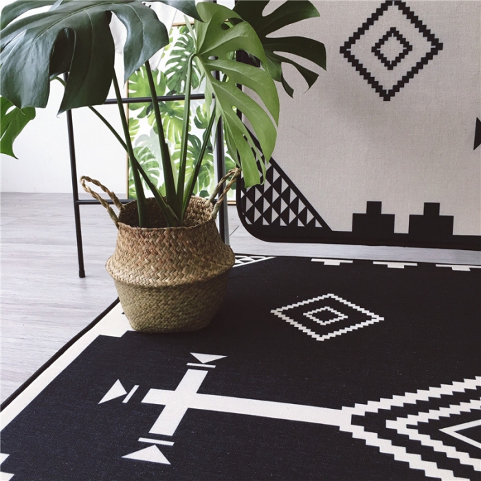 91家纺网 家纺一手货源 找家纺 昔可家纺 2017新款新款棉麻大地垫 民族菱格-黑