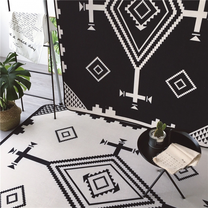 91家纺网 家纺一手货源 找家纺 昔可家纺 2017新款新款棉麻大地垫 民族菱格-白