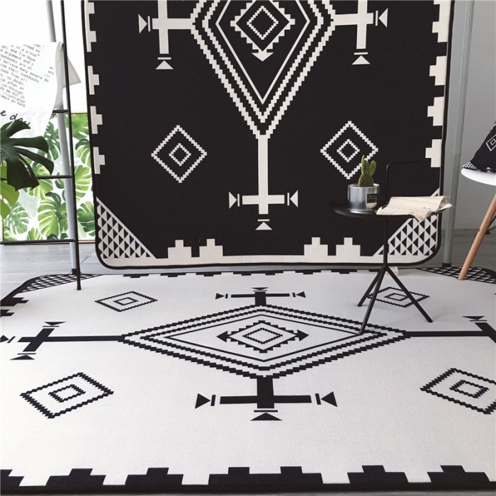 91家纺网 家纺一手货源 找家纺 昔可家纺 2017新款新款棉麻大地垫 民族菱格-白