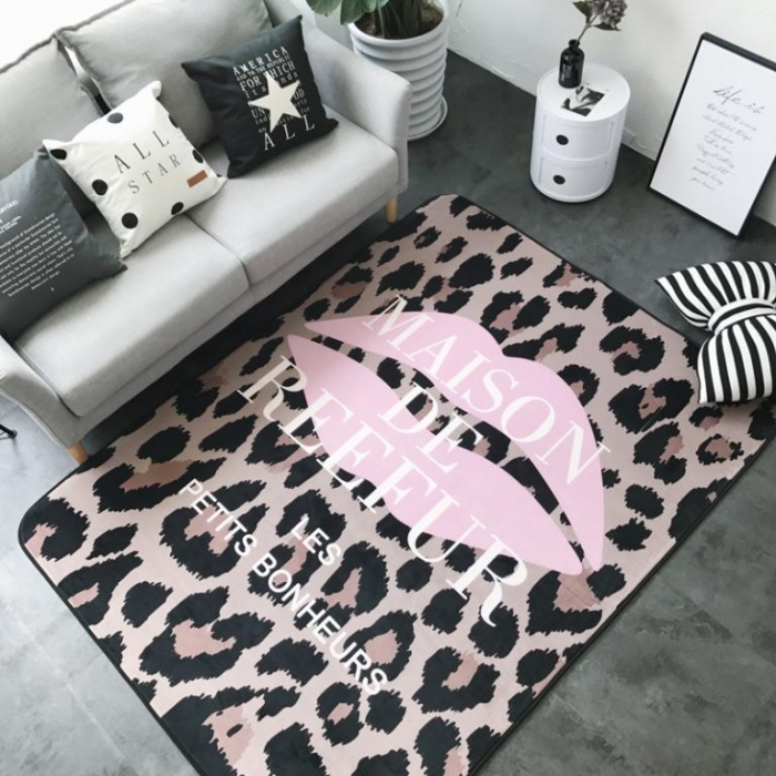 91家纺网 家纺一手货源 找家纺 昔可家纺 新款chic风大地垫豹纹红唇