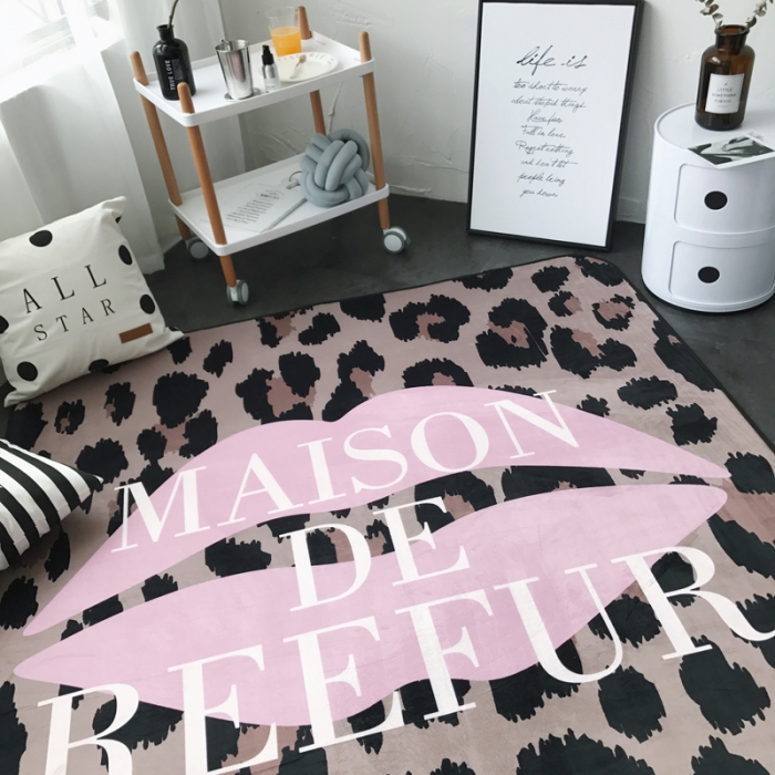 91家纺网 家纺一手货源 找家纺 昔可家纺 新款chic风大地垫豹纹红唇