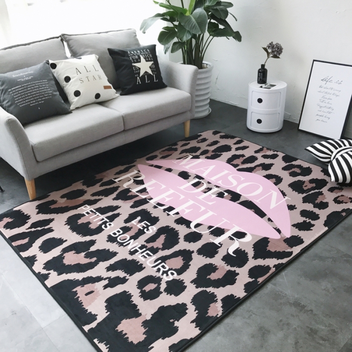 91家纺网 家纺一手货源 找家纺 昔可家纺 新款chic风大地垫豹纹红唇