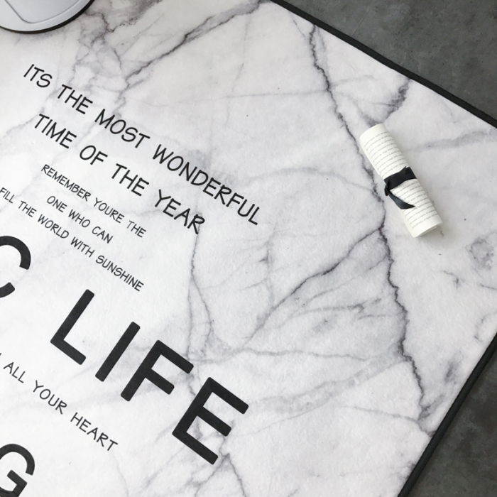 91家纺网 家纺一手货源 找家纺 昔可家纺 新款chic风大地垫大理石字母白