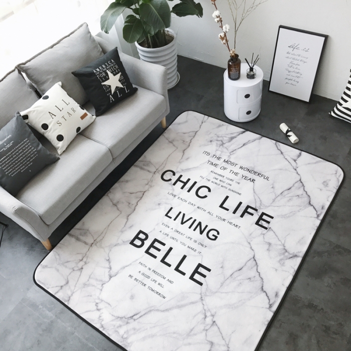 91家纺网 家纺一手货源 找家纺 昔可家纺 新款chic风大地垫大理石字母白