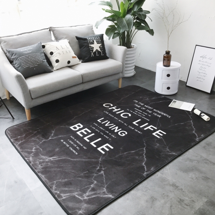 91家纺网 家纺一手货源 找家纺 昔可家纺 新款chic风大地垫大理石字母黑