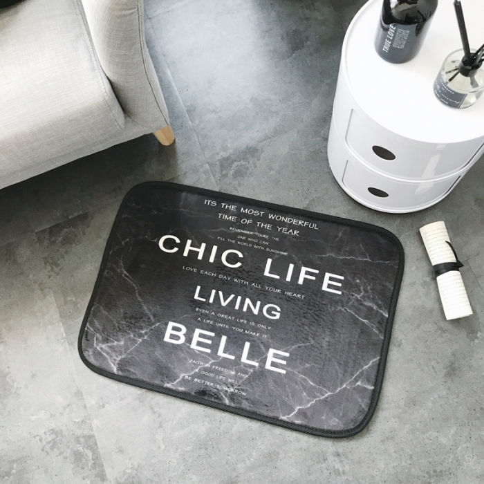 91家纺网 家纺一手货源 找家纺 昔可家纺 新款chic风大地垫大理石字母黑