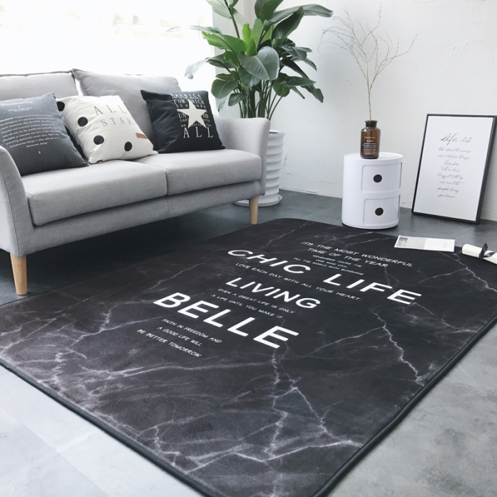 91家纺网 家纺一手货源 找家纺 昔可家纺 新款chic风大地垫大理石字母黑