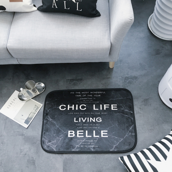 91家纺网 家纺一手货源 找家纺 昔可家纺 新款chic风大地垫大理石字母黑