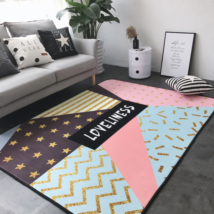 91家纺网 家纺一手货源 找家纺 昔可家纺 新款chic风大地垫烫金lines