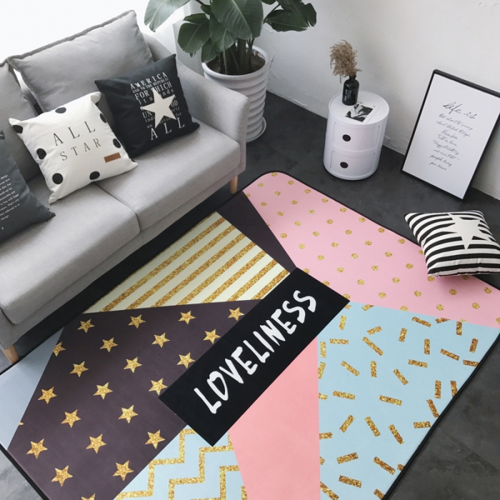 91家纺网 家纺一手货源 找家纺 昔可家纺 新款chic风大地垫烫金lines