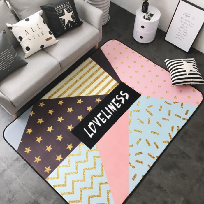 91家纺网 家纺一手货源 找家纺 昔可家纺 新款chic风大地垫烫金lines