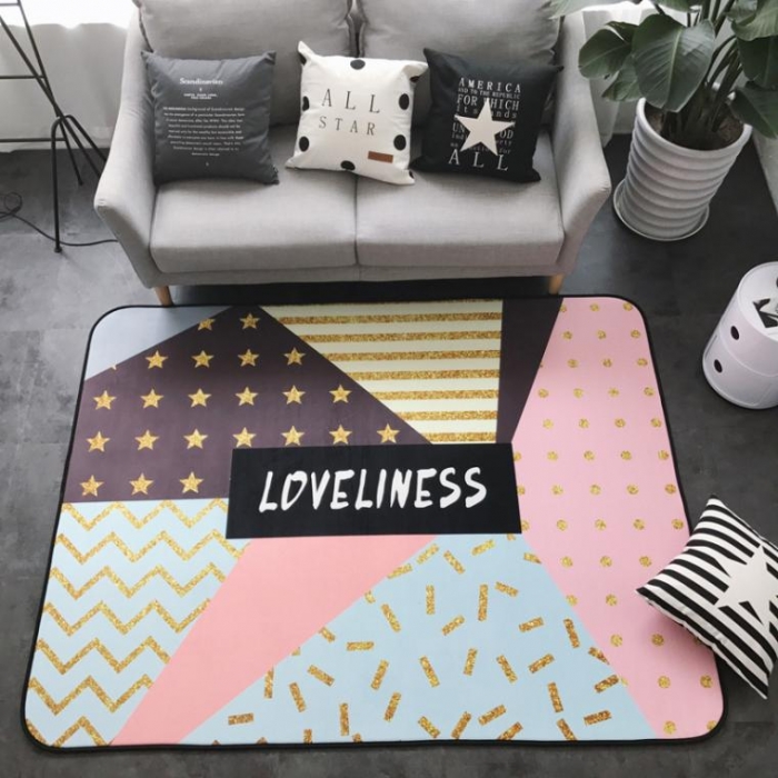 91家纺网 家纺一手货源 找家纺 昔可家纺 新款chic风大地垫烫金lines