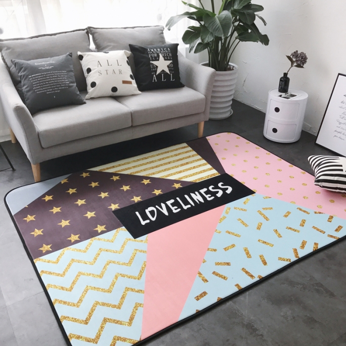 91家纺网 家纺一手货源 找家纺 昔可家纺 新款chic风大地垫烫金lines