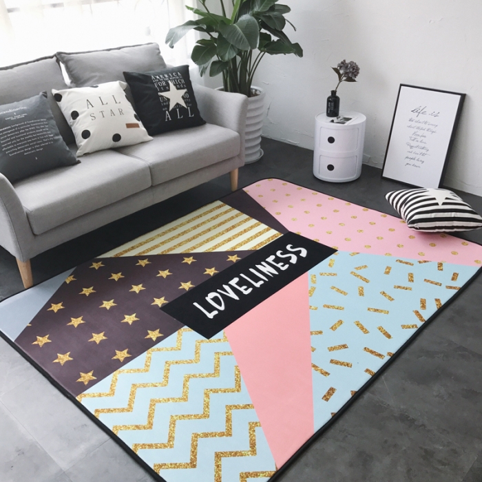 91家纺网 家纺一手货源 找家纺 昔可家纺 新款chic风大地垫烫金lines