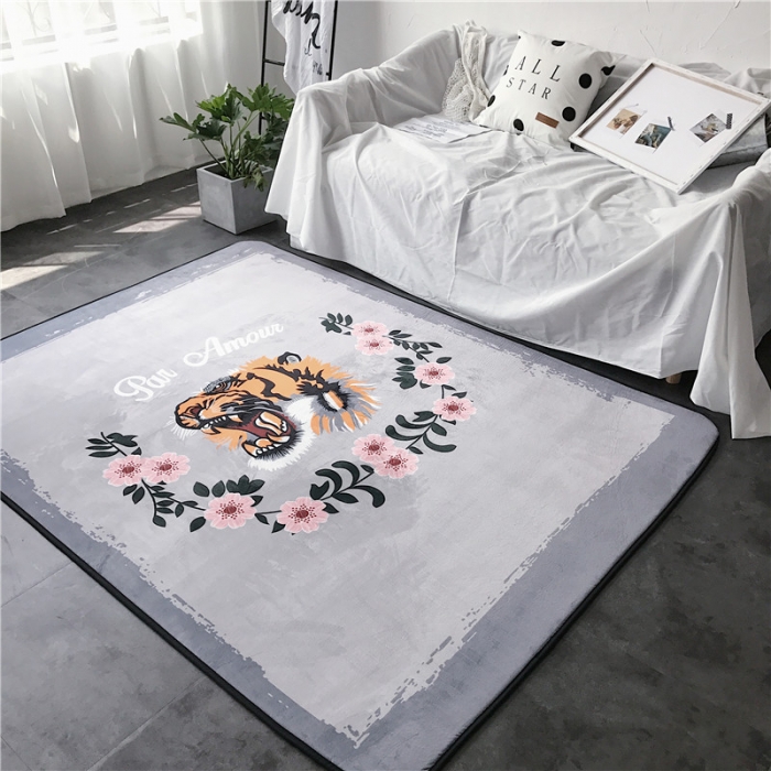 91家纺网 家纺一手货源 找家纺 昔可家纺 简约新款地垫  花与虎