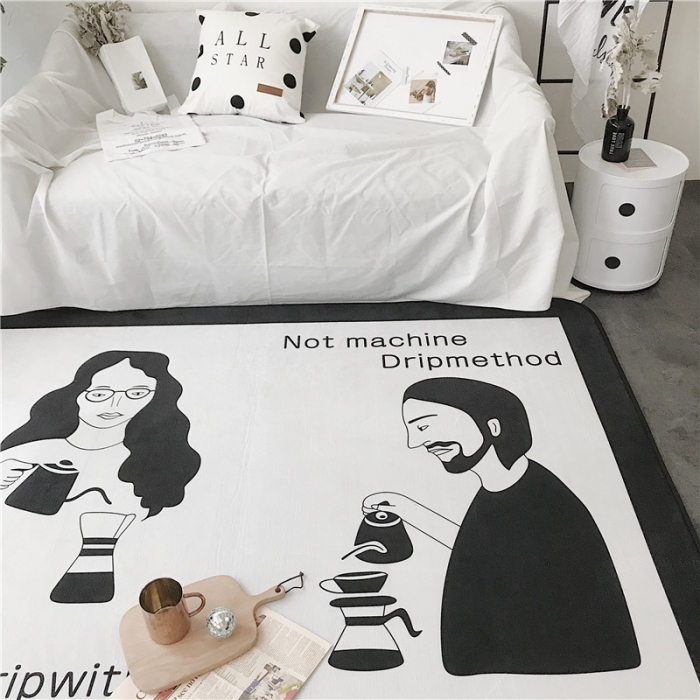 91家纺网 家纺一手货源 找家纺 昔可家纺 简约新款地垫 咖啡情侣