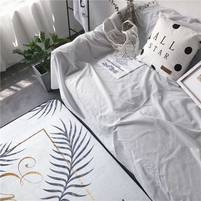 91家纺网 家纺一手货源 找家纺 昔可家纺 简约新款地垫 烫金字母叶子