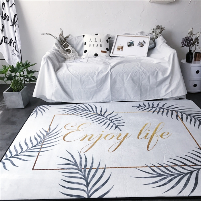 91家纺网 家纺一手货源 找家纺 昔可家纺 简约新款地垫 烫金字母叶子