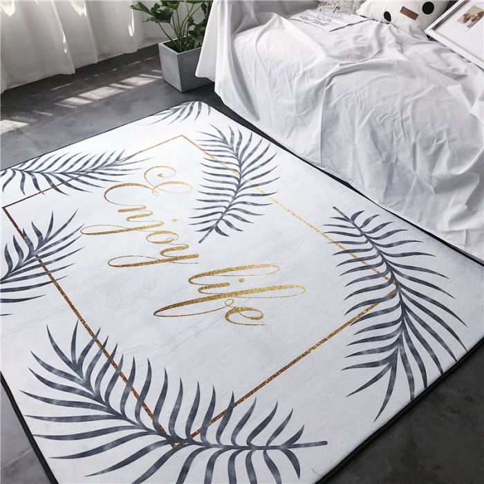 91家纺网 家纺一手货源 找家纺 昔可家纺 简约新款地垫 烫金字母叶子