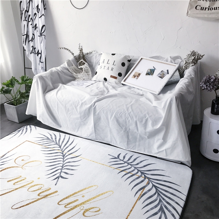 91家纺网 家纺一手货源 找家纺 昔可家纺 简约新款地垫 烫金字母叶子