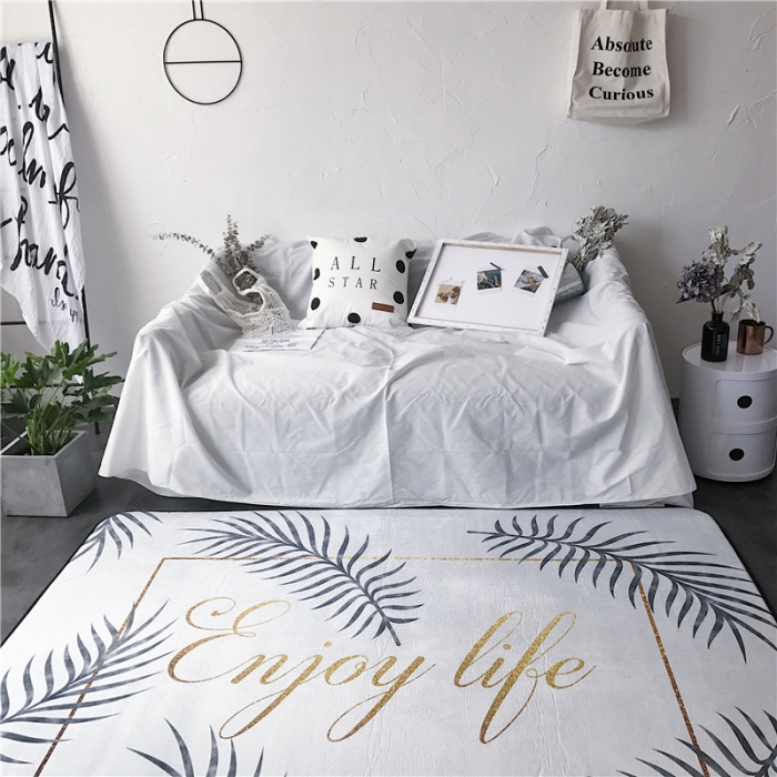 91家纺网 家纺一手货源 找家纺 昔可家纺 简约新款地垫 烫金字母叶子