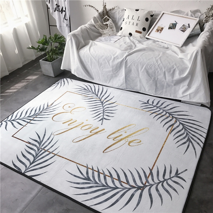 91家纺网 家纺一手货源 找家纺 昔可家纺 简约新款地垫 烫金字母叶子