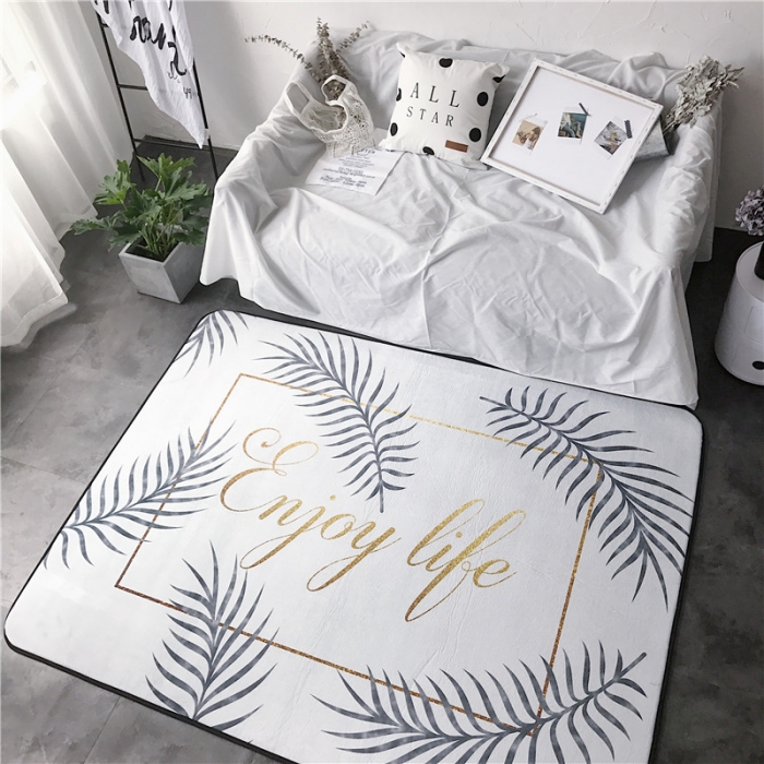 91家纺网 家纺一手货源 找家纺 昔可家纺 简约新款地垫 烫金字母叶子