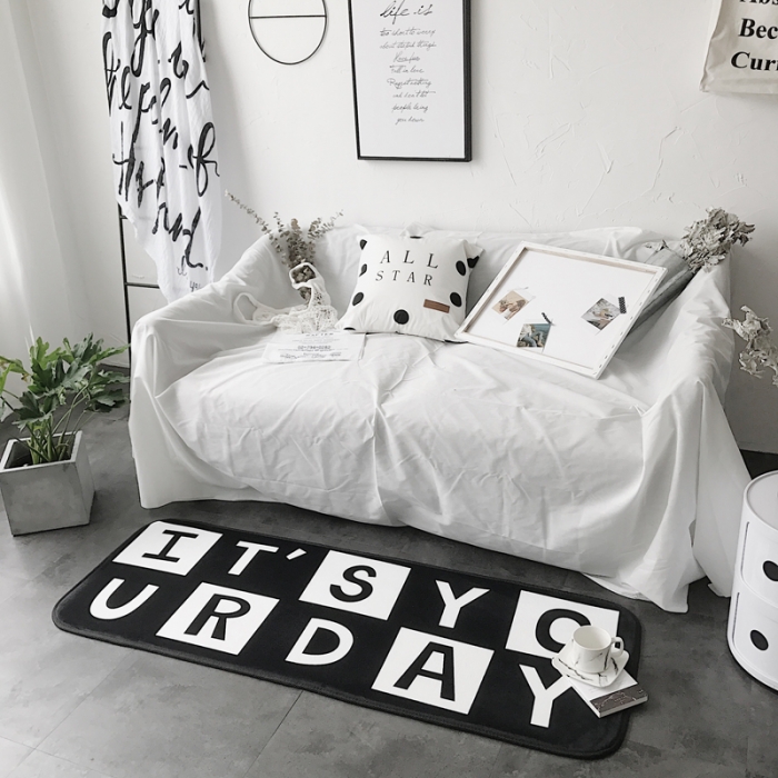 91家纺网 家纺一手货源 找家纺 昔可家纺 8月份新款长条地垫方块字母