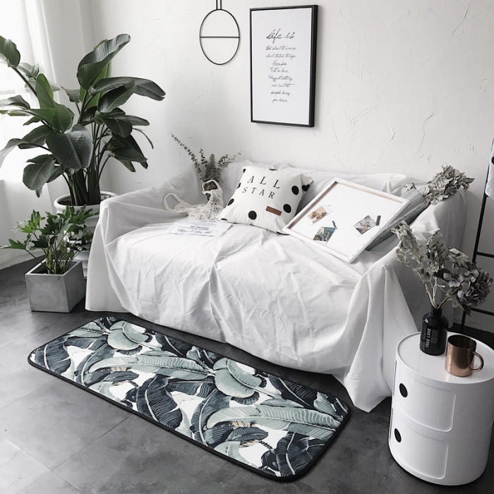 91家纺网 家纺一手货源 找家纺 昔可家纺 8月份新款长条地垫热带植物