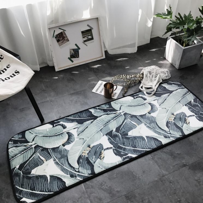 91家纺网 家纺一手货源 找家纺 昔可家纺 8月份新款长条地垫热带植物