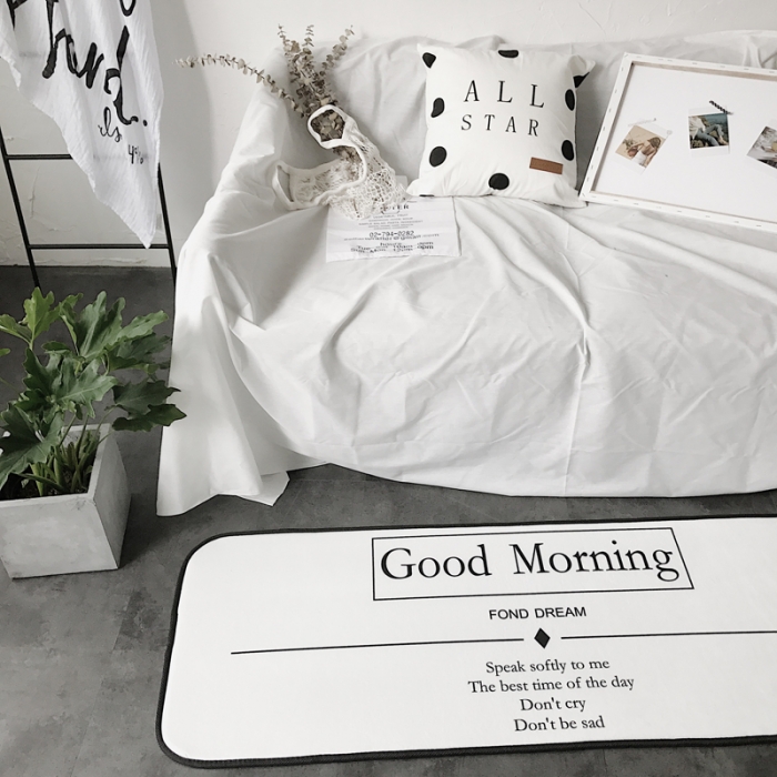 91家纺网 家纺一手货源 找家纺 昔可家纺 8月份新款长条地垫早安