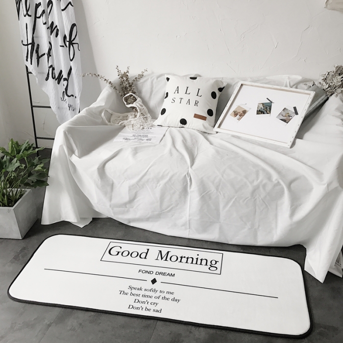 91家纺网 家纺一手货源 找家纺 昔可家纺 8月份新款长条地垫早安