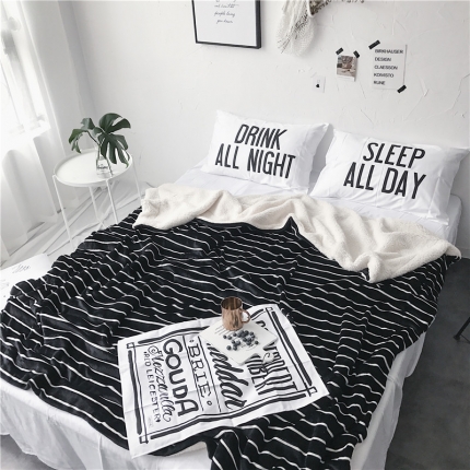 91家纺网 家纺一手货源 找家纺 2017新款爆款羊羔绒毯细黑线条