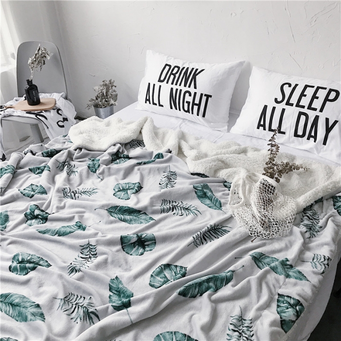 91家纺网 家纺一手货源 找家纺 2017新款爆款羊羔绒毯芭蕉叶